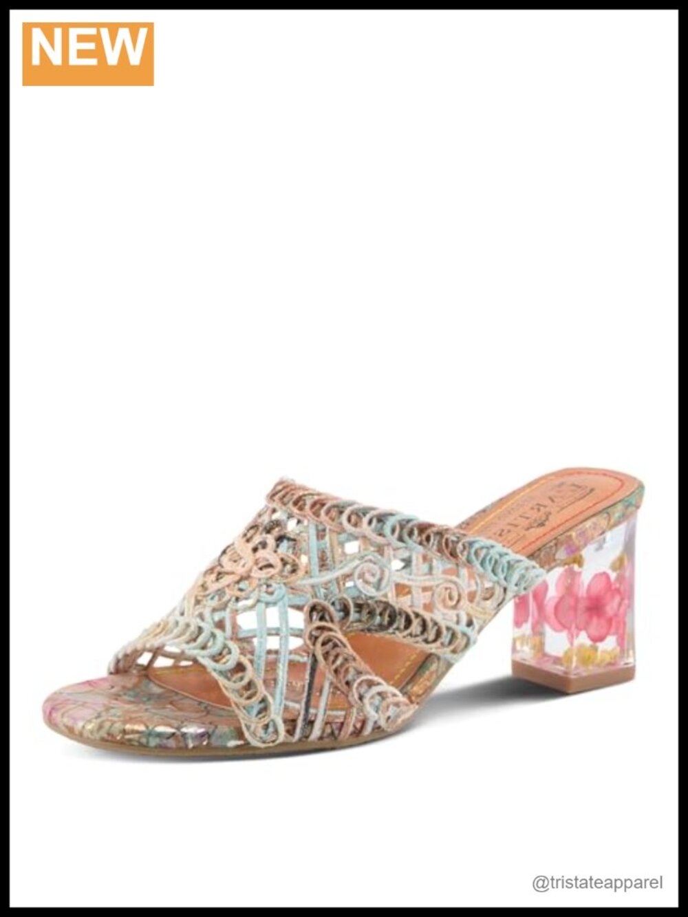 Artistic Macrame Block Heel Sandals Cushioned Embroidered Insole Slide